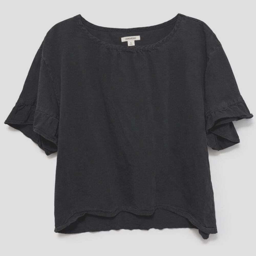 Goodthreads Black Ruffle‎ Sleeve Blouse Womens XL Minimalist Cottagecore Top